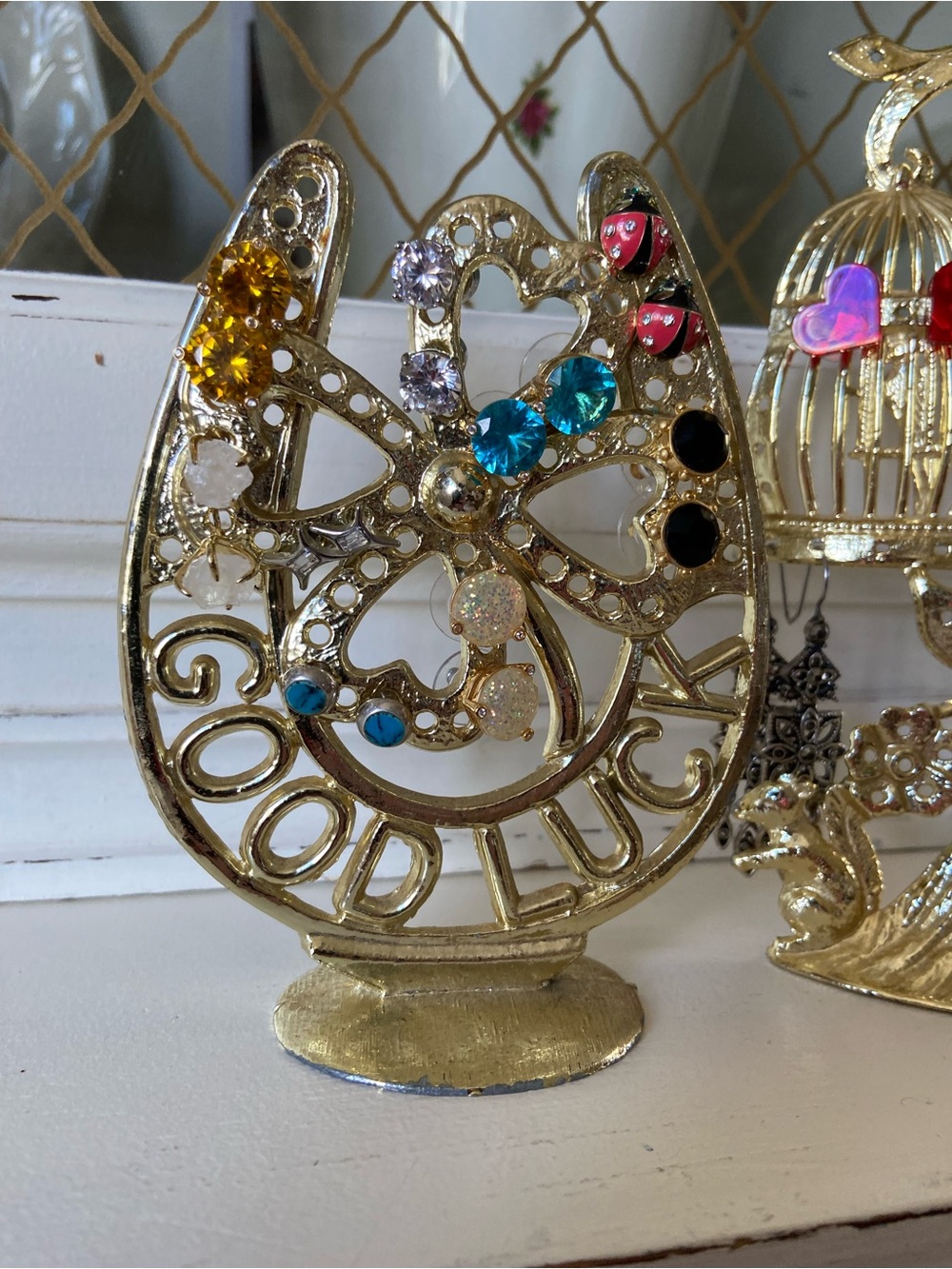 Rare 1960s Torino Brass Gold Horseshoe Jewelry Stand Good Luck